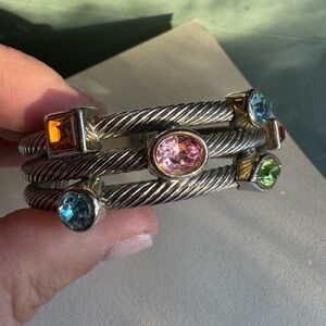 Beautiful multi-color crystals silver tone cuff bracelet
